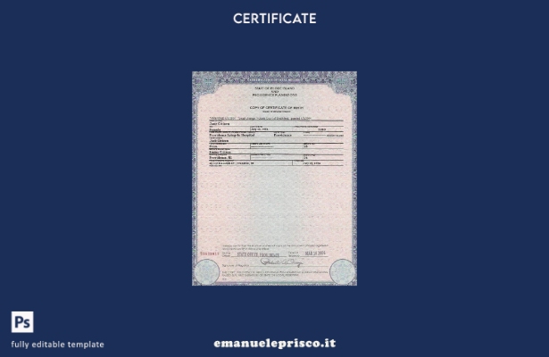 modello di certificato di nascita dello stato USA Rhode Island in stile verifica